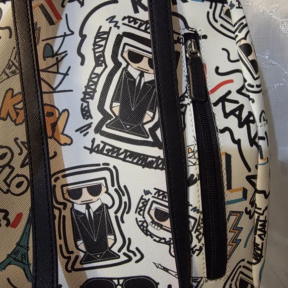 Karl Lagerfeld White Graphic Backpack - Picture 4 of 4